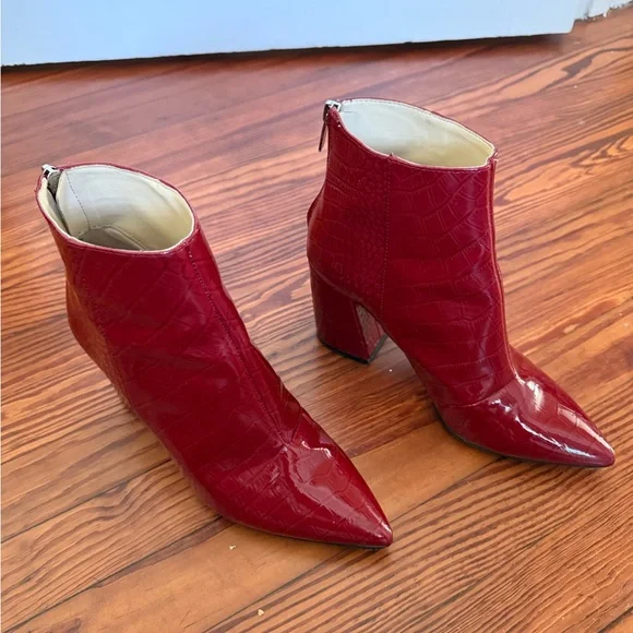 Vince Camuto Glossy Red Ankle Boots - Picture 2 of 5